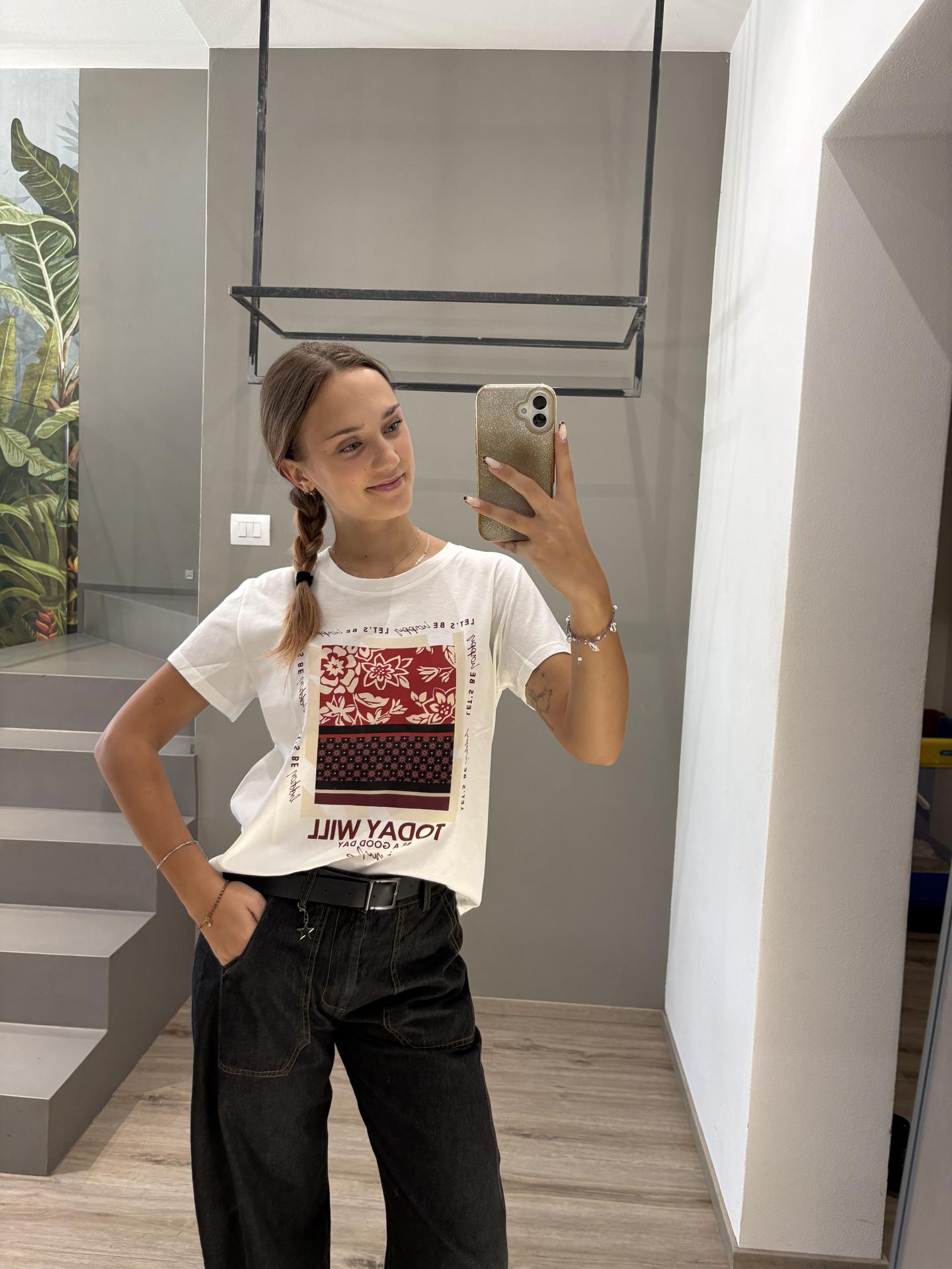 T-SHIRT SUSY MIX SH004840 BIANCO/ROSSO